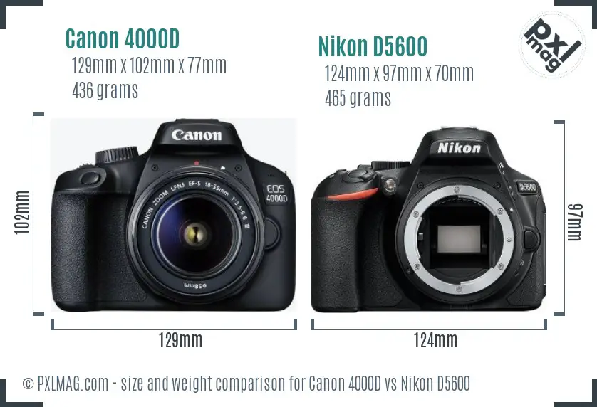 Canon 4000D vs Nikon D5600 size comparison