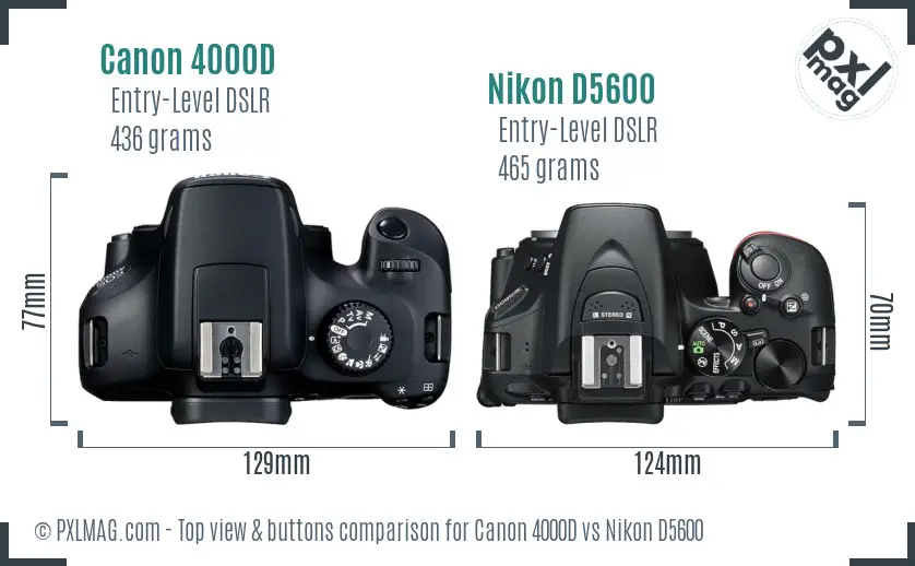 Canon 4000D vs Nikon D5600 top view buttons comparison