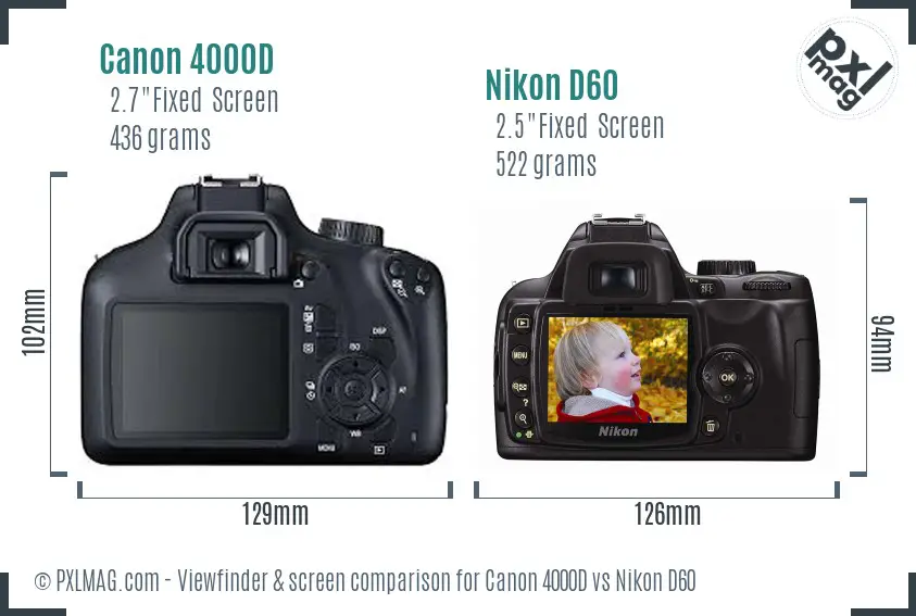 Canon 4000D vs Nikon D60 Screen and Viewfinder comparison