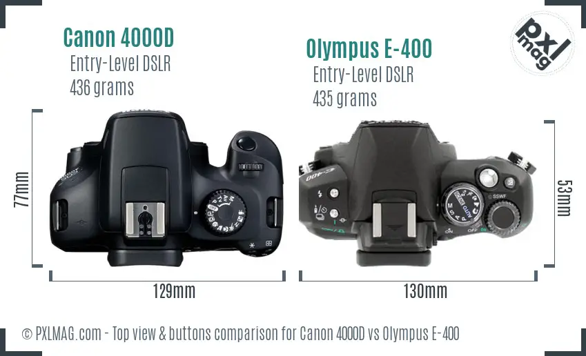 Canon 4000D vs Olympus E-400 top view buttons comparison