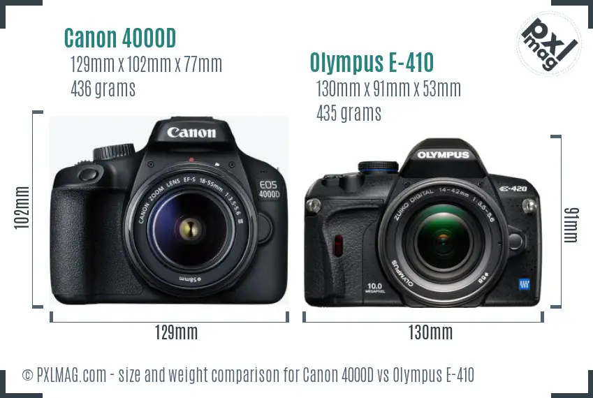 Canon 4000D vs Olympus E-410 size comparison