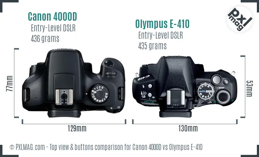 Canon 4000D vs Olympus E-410 top view buttons comparison