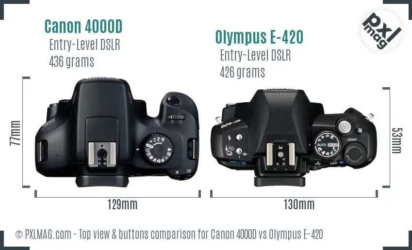 Canon 4000D vs Olympus E-420 top view buttons comparison