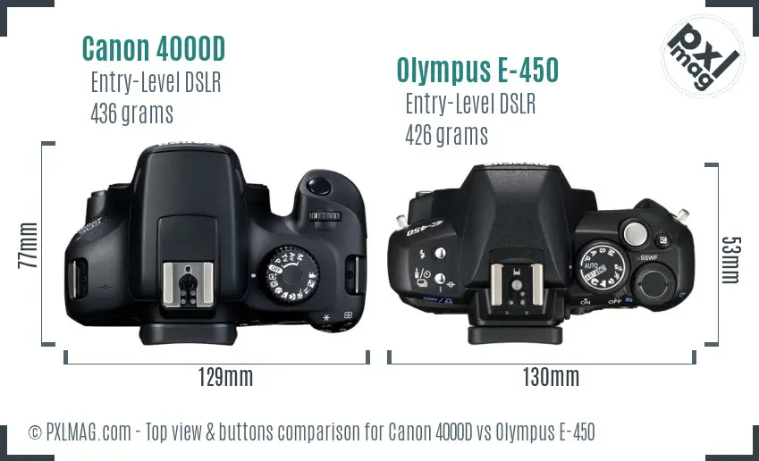 Canon 4000D vs Olympus E-450 top view buttons comparison