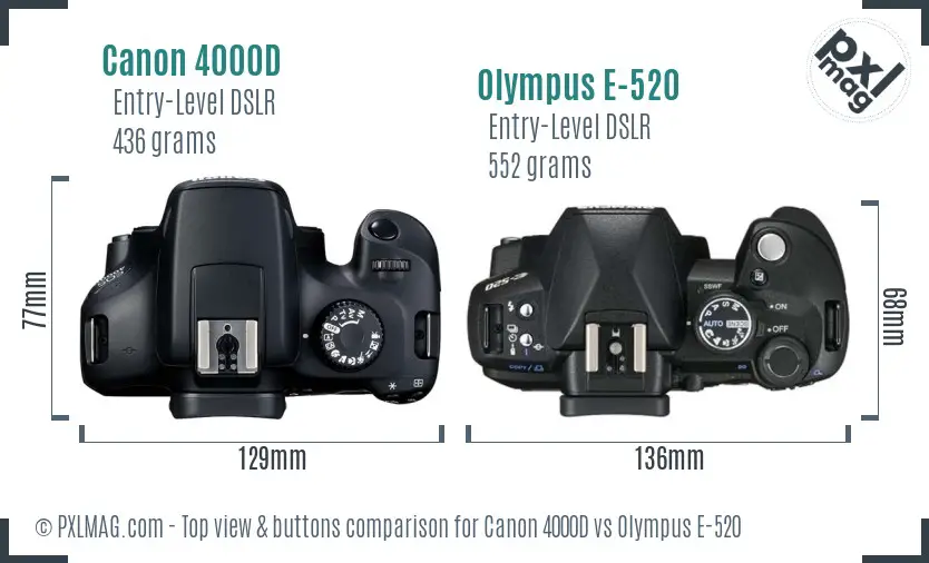 Canon 4000D vs Olympus E-520 top view buttons comparison