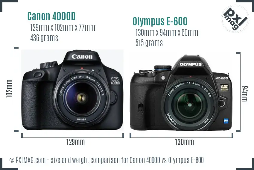 Canon 4000D vs Olympus E-600 size comparison