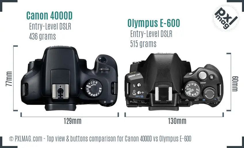 Canon 4000D vs Olympus E-600 top view buttons comparison