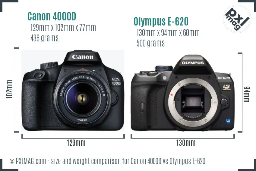 Canon 4000D vs Olympus E-620 size comparison