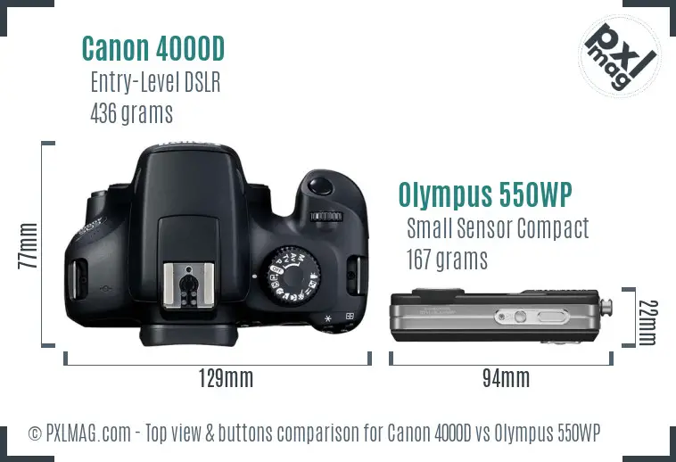 Canon 4000D vs Olympus 550WP top view buttons comparison