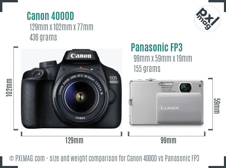 Canon 4000D vs Panasonic FP3 size comparison