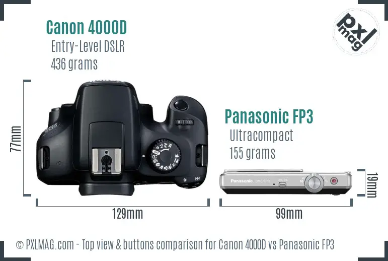 Canon 4000D vs Panasonic FP3 top view buttons comparison