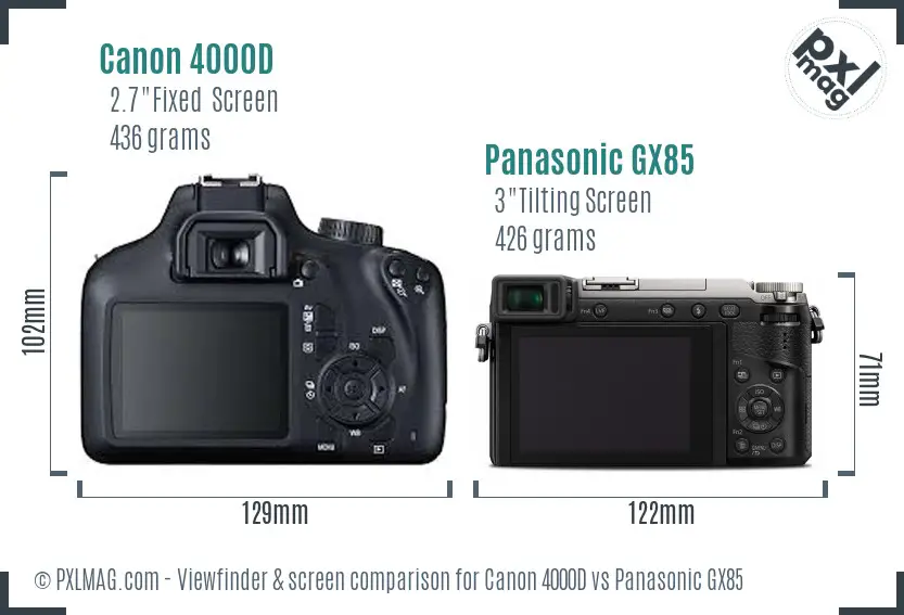 Canon 4000D vs Panasonic GX85 Screen and Viewfinder comparison