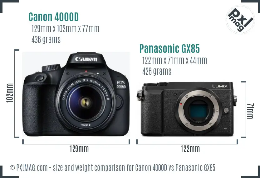Canon 4000D vs Panasonic GX85 size comparison
