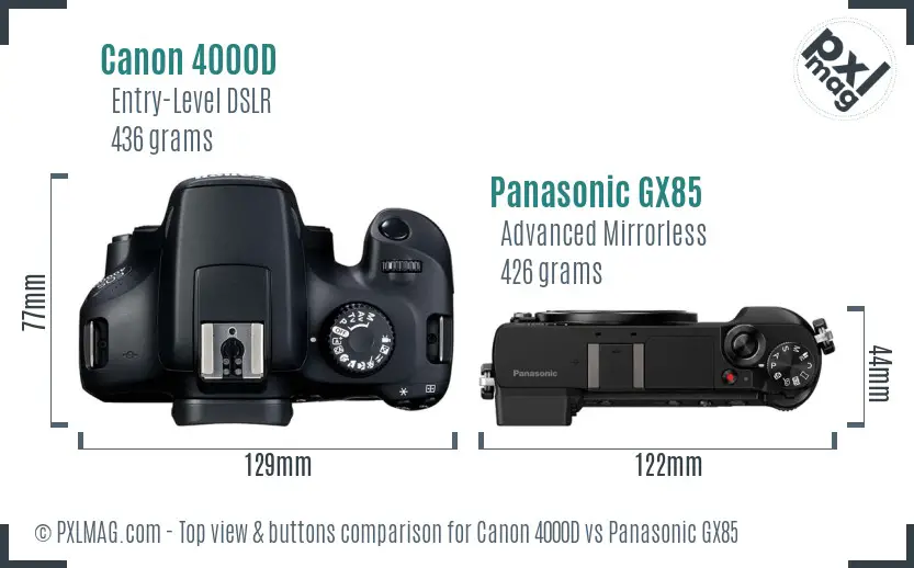 Canon 4000D vs Panasonic GX85 top view buttons comparison