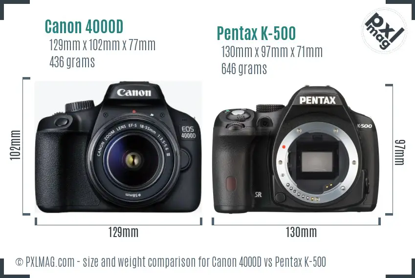 Canon 4000D vs Pentax K-500 size comparison