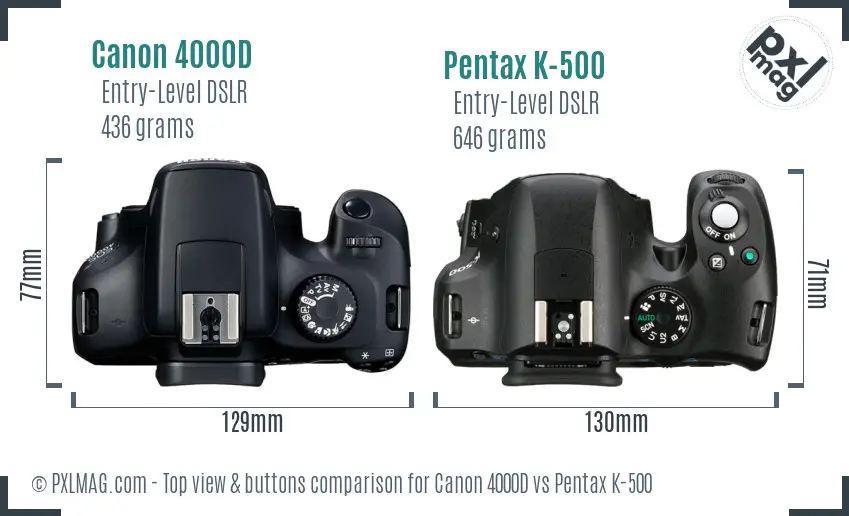 Canon 4000D vs Pentax K-500 top view buttons comparison