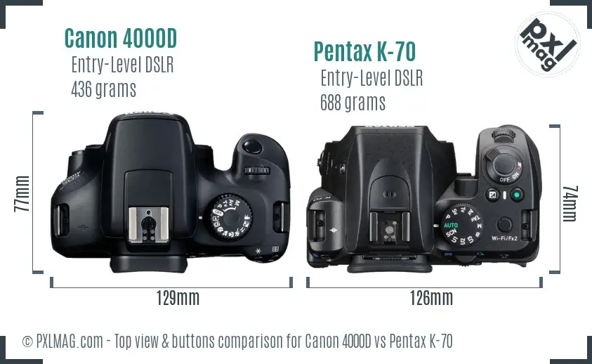 Canon 4000D vs Pentax K-70 top view buttons comparison