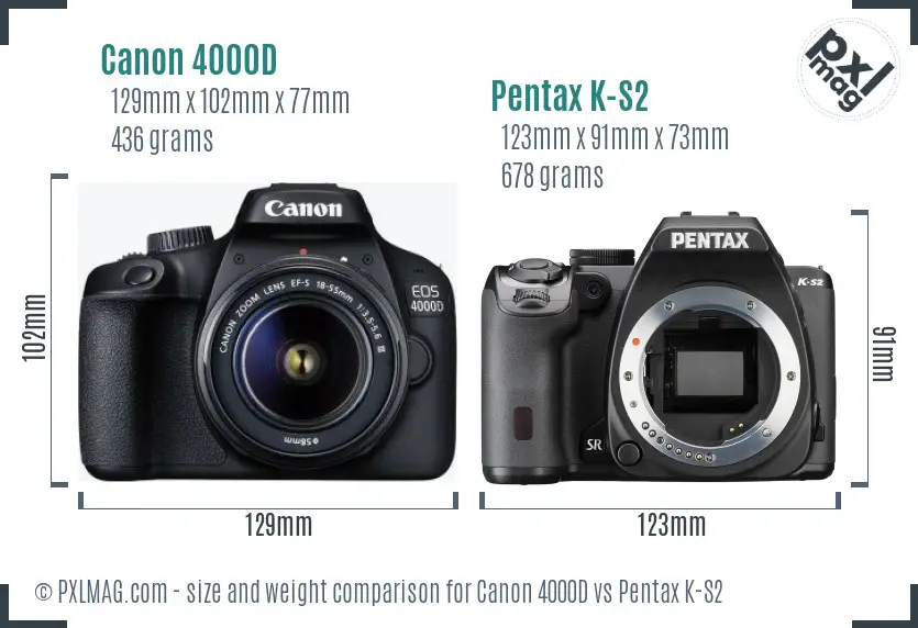 Canon 4000D vs Pentax K-S2 size comparison