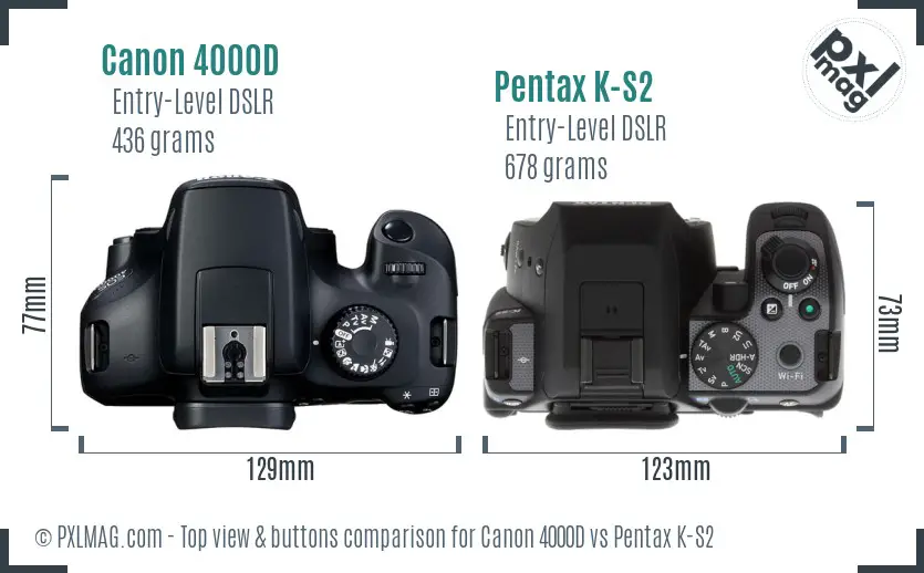 Canon 4000D vs Pentax K-S2 top view buttons comparison