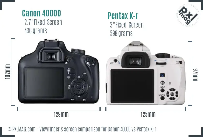 Canon 4000D vs Pentax K-r Screen and Viewfinder comparison