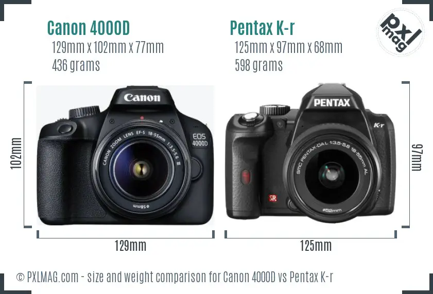 Canon 4000D vs Pentax K-r size comparison