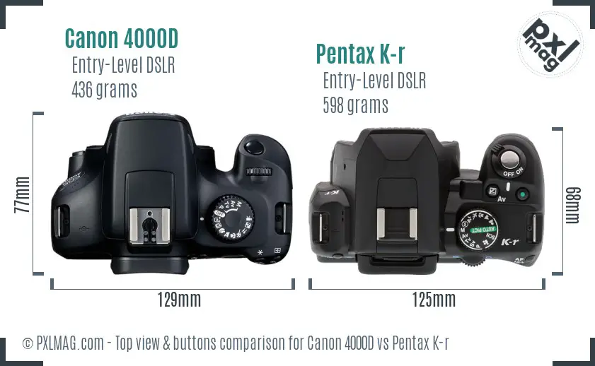 Canon 4000D vs Pentax K-r top view buttons comparison