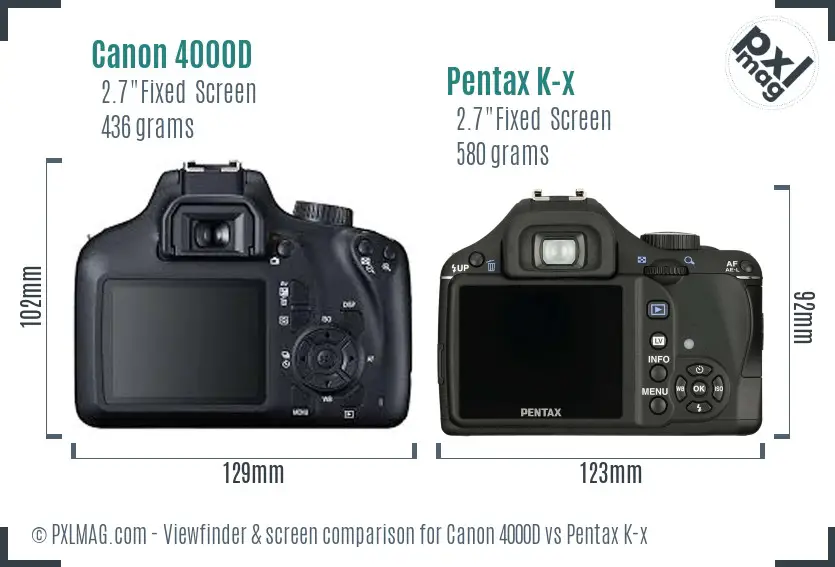 Canon 4000D vs Pentax K-x Screen and Viewfinder comparison