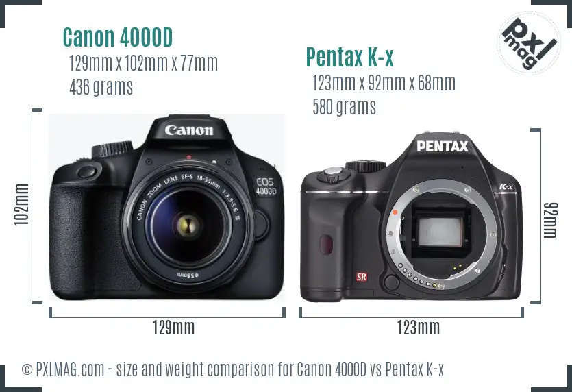 Canon 4000D vs Pentax K-x size comparison