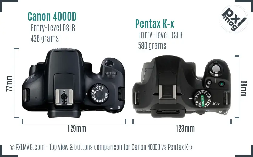 Canon 4000D vs Pentax K-x top view buttons comparison