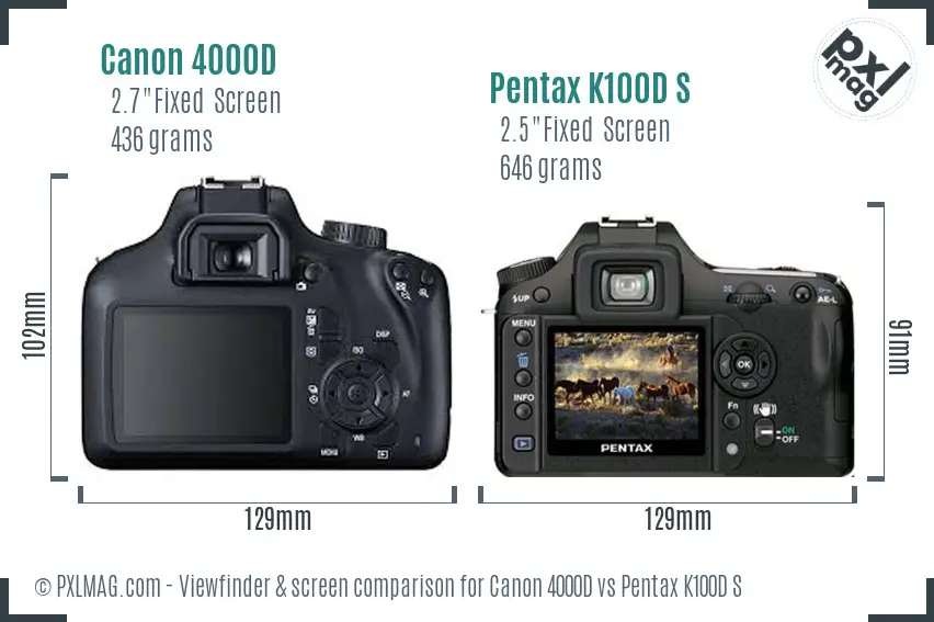 Canon 4000D vs Pentax K100D S Screen and Viewfinder comparison
