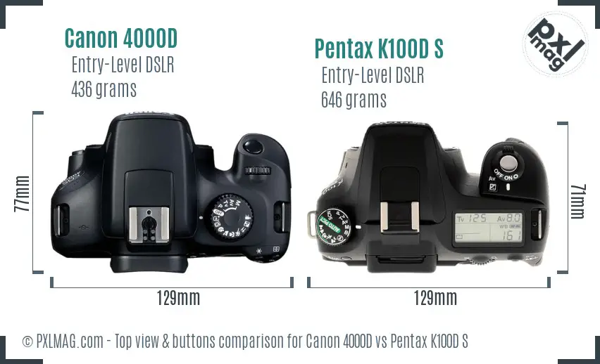Canon 4000D vs Pentax K100D S top view buttons comparison