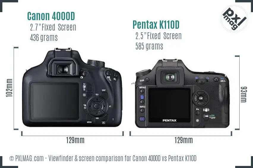 Canon 4000D vs Pentax K110D Screen and Viewfinder comparison