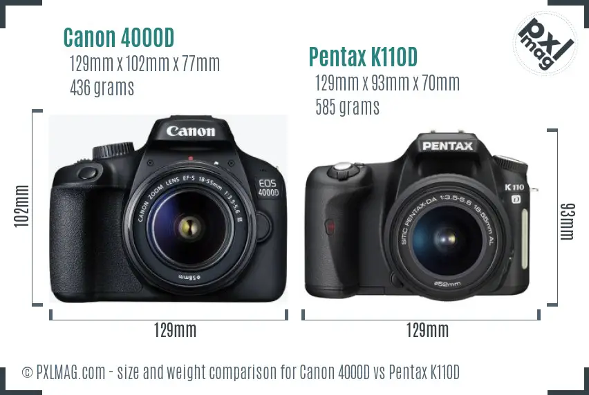 Canon 4000D vs Pentax K110D size comparison