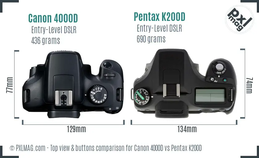 Canon 4000D vs Pentax K200D top view buttons comparison