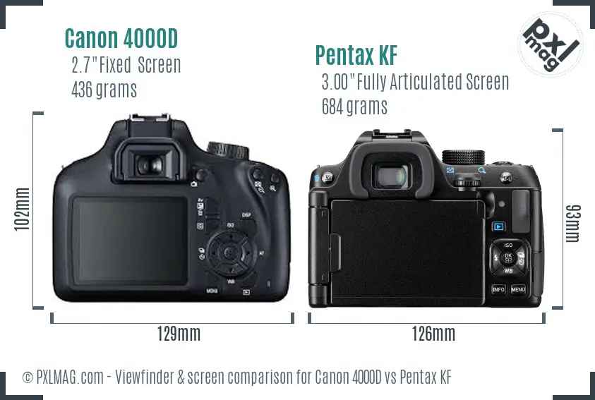 Canon 4000D vs Pentax KF Screen and Viewfinder comparison