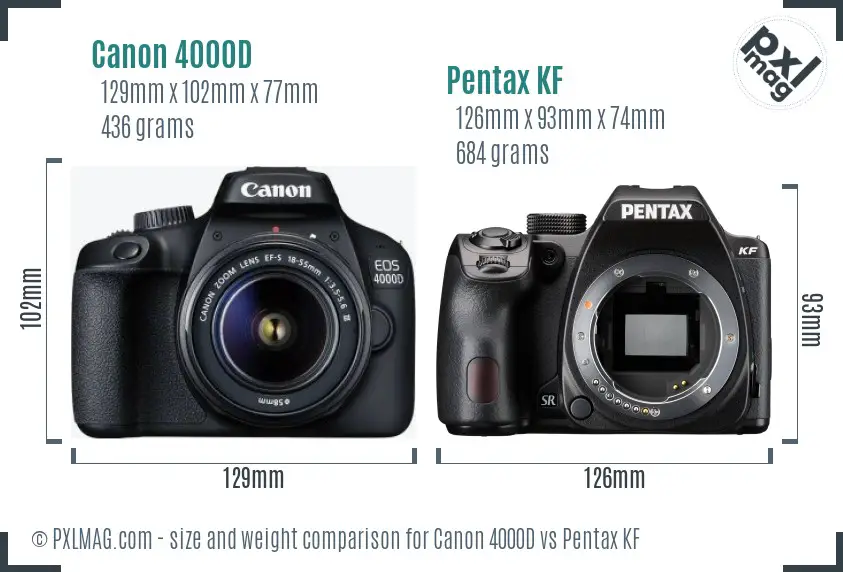 Canon 4000D vs Pentax KF size comparison