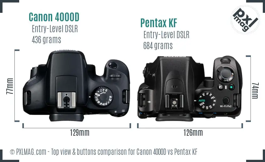 Canon 4000D vs Pentax KF top view buttons comparison