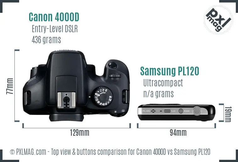 Canon 4000D vs Samsung PL120 top view buttons comparison