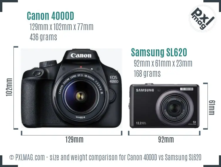 Canon 4000D vs Samsung SL620 size comparison