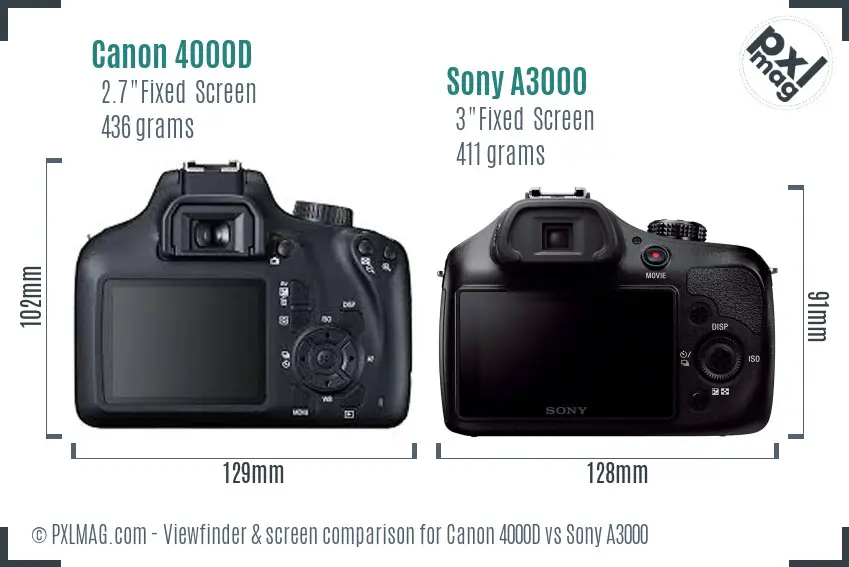 Canon 4000D vs Sony A3000 Screen and Viewfinder comparison