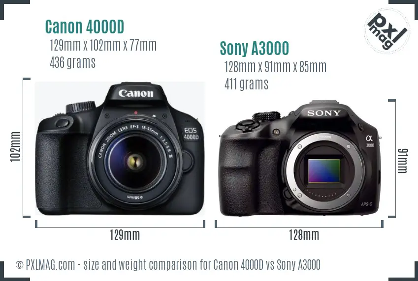 Canon 4000D vs Sony A3000 size comparison