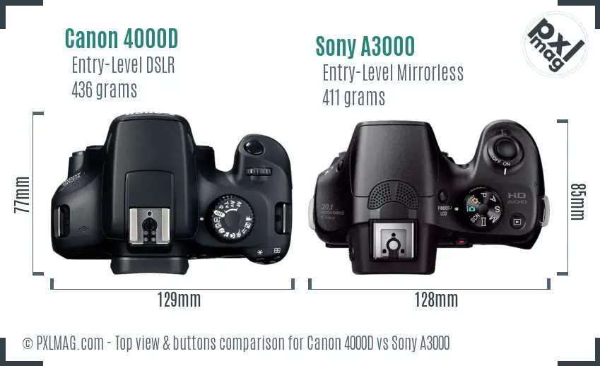 Canon 4000D vs Sony A3000 top view buttons comparison