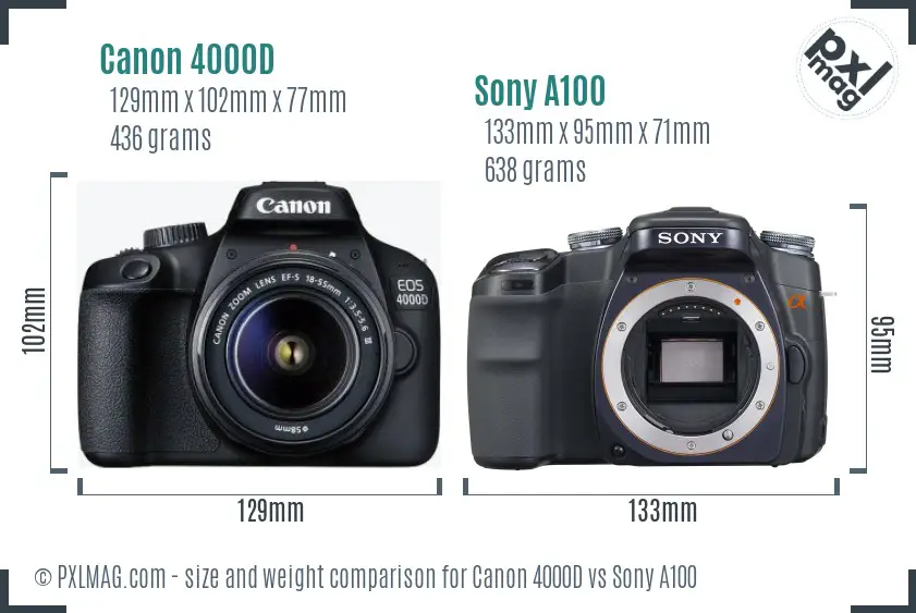 Canon 4000D vs Sony A100 size comparison