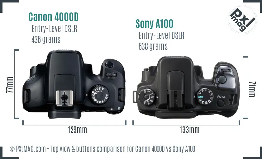 Canon 4000D vs Sony A100 top view buttons comparison