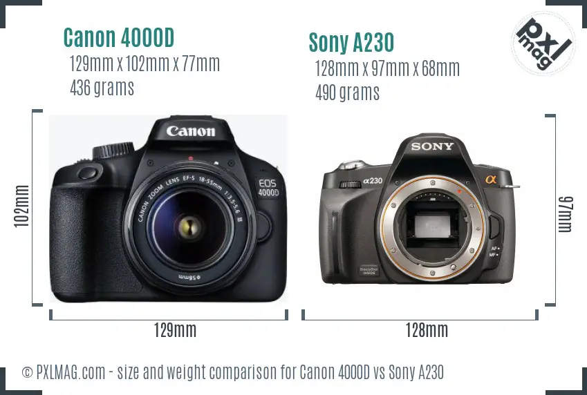 Canon 4000D vs Sony A230 size comparison