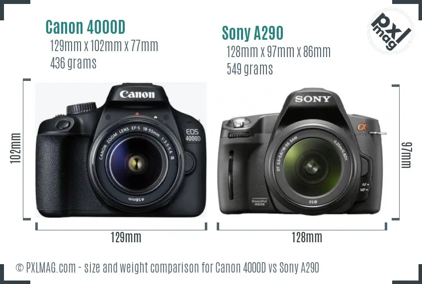 Canon 4000D vs Sony A290 size comparison