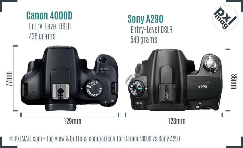 Canon 4000D vs Sony A290 top view buttons comparison