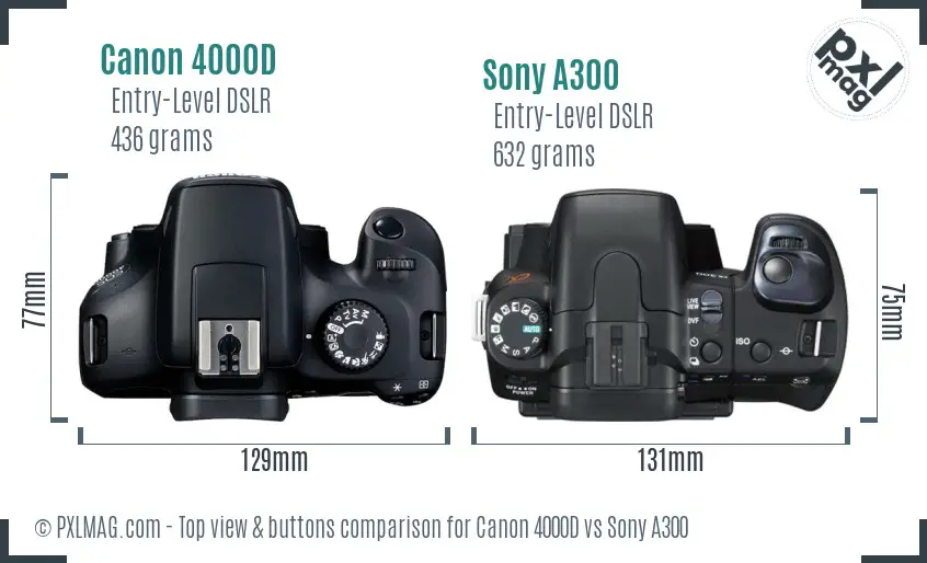 Canon 4000D vs Sony A300 top view buttons comparison