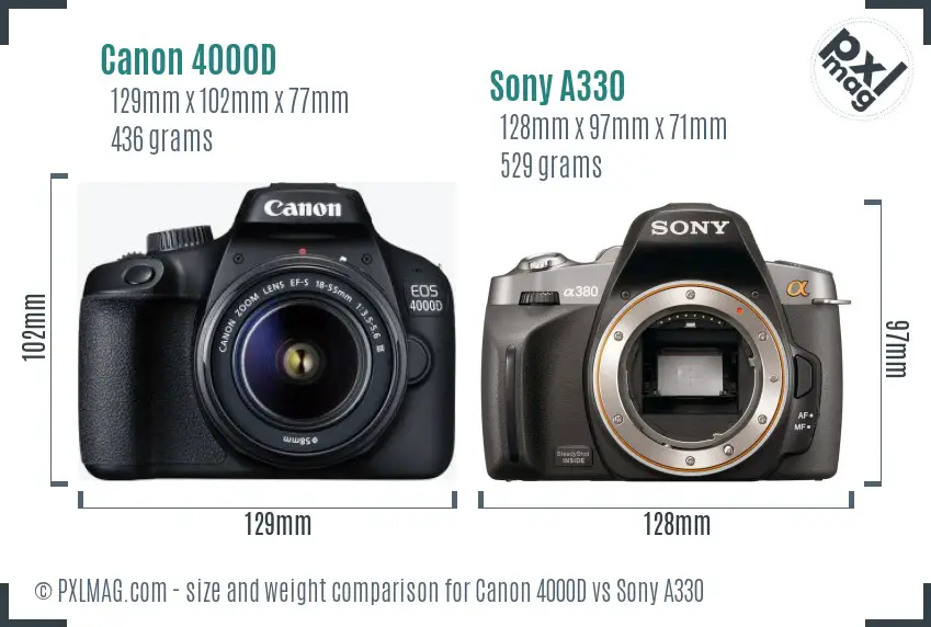 Canon 4000D vs Sony A330 size comparison