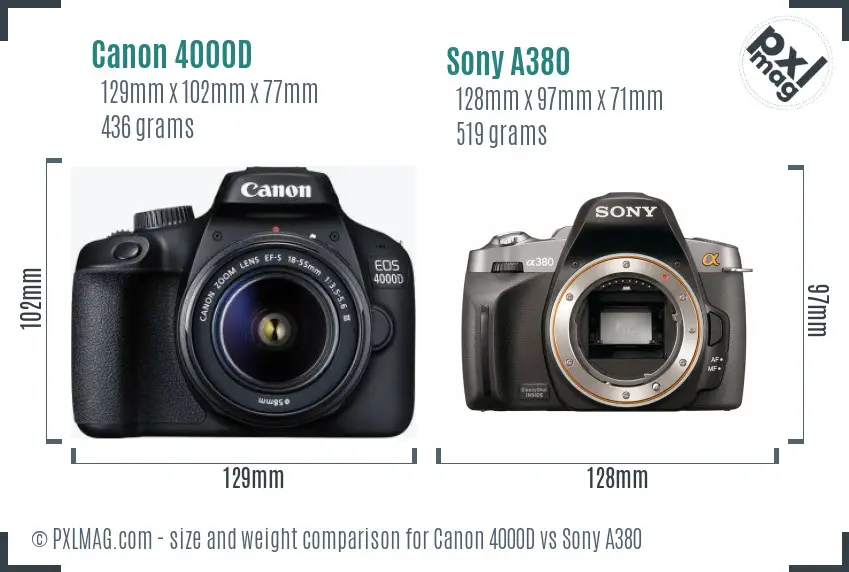 Canon 4000D vs Sony A380 size comparison